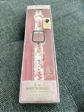 New Poppy Apple Watch Band & Bumper Pink & White Floral, series 1-9, New In Box